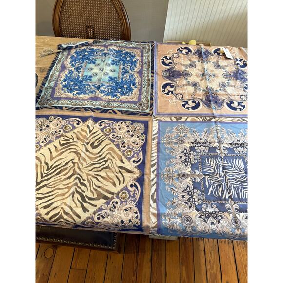 Johnny Was Valentin Silk Patchwork Tassel Detail Scarf Blue Taupe - Picture 8 of 9